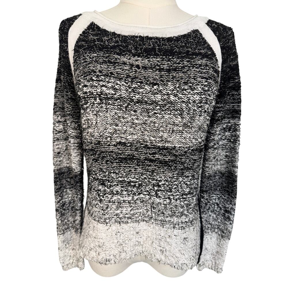 Curio New York Textured Ombre Knit Sweater Small Black White Pink Back Stripe